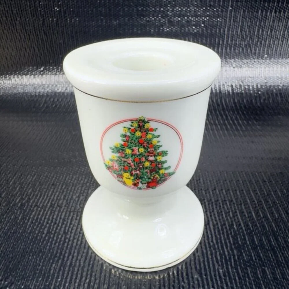 Vintage Japanese Porcelain Candle Stick Holder Set 2 Holiday Christmas Theme VTG